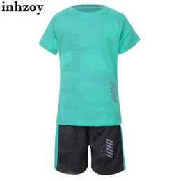 Clothing Sets Kids Boys Sport Suit Quickly Dry Breathable Short Sleeve T-shirt with Shorts Set Football Basketball Training Running SportswearL2405