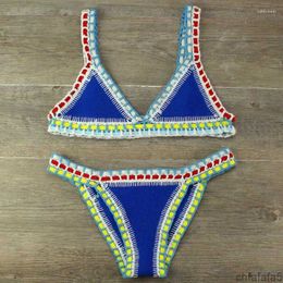 Womens Bikini Hand Crocheted Knit Patchwork Swimsuit Women Swimwear Beach Vacation Halter Top Maillot Biquini Bathing Suits MN3Z