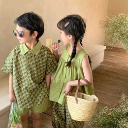 Clothing Sets Millancel 2023 Summer New Childrens Set Flower Shirt Two piece Set Girls Top Boys Clothing WX