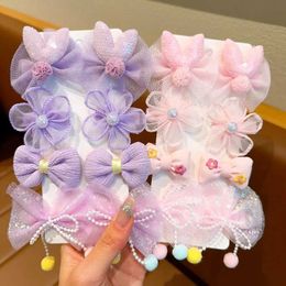 Hair Accessories (8-piece set) Childrens bow flower hair clip wearing baby fabric lace bangs clip girl princess harmless head WX