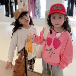 Pullover Printed childrens sportswear top childrens long sleeved girls sportswear cartoon thick warm hooded shirt pulled up boys and girls wool clothingL240502