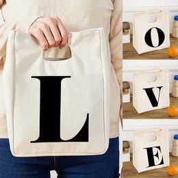 Storage Bags Letter Print Portable Lunch Thermal Insulated Bento Box Tote Cooler Handbag Office Picnic School Food Container Bag