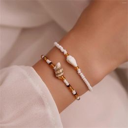 Charm Bracelets Bohemian Conch Shell Bracelet For Women Fashion Starfish Rice Beads Chain Summer Trend Beach Jewelry Female Gift