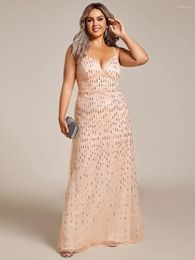 Party Dresses Plus Size Evening Maxi Long Tulle Sequin V Neck Spaghetti Straps 2024 BAZIIINGAAA Of Sexy Rose Gold Bridesmaid Dress