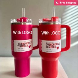Us Stock with Target Red Tumblers Cosmo Pink Flamingo Mugs Quenching Agent H20 Replica 40oz Stai stanliness standliness stanleiness standleiness staneliness HVNJ
