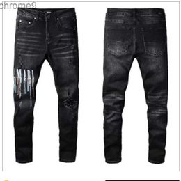 Mens Designer Jeans High Elastics Distressed Ripped Slim Fit Motorcycle Biker Denim for Men s Fashion Black Pants#030 28-38 75MR