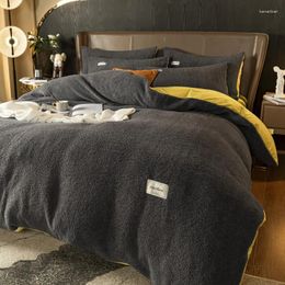 Bedding Sets Set Oversize Black Yellow Lamb Cashmere 4PCS Duvet Cover Thick Crystal Fleece Warm Coral Flannel Winter