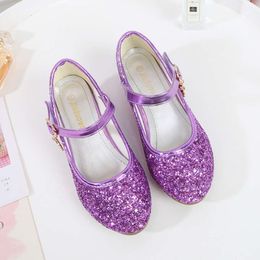 ULKNN Girls Purple High Heels For Kids Princess RED Leather Shoe Footwear Children's Party Wedding Shoes Round Toe 1-3CM L2405 L2405