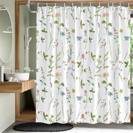 Plant Leaves Flower Shower Curtains Set Garden Floral Drum Tower Fabric Bathroom Decor Splash Resistant Partition Bath Curtains 240429