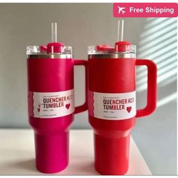 Starbucks Winter Cosmo Pink with 1 Quencher H20 40oz Stainless Steel Tumblers Cups Silicone Han stanliness standliness stanleiness standleiness staneliness O6DS