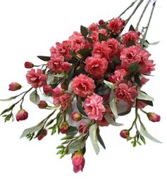 Decorative Flowers One Silk Camellia Flower Branch Artificial 15 Heads Tea Rose Stem For Wedding Centerpieces Floral Decoration