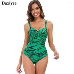 Women's Swimwear Striped Print One Piece Swimsuits 2024 Women Sexy Shirred Vintage Push Up Beach Wear Criss Cross Bathing Suit Monokini