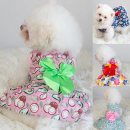 Dog Apparel Cotton Cat Dress Bow Design Puppy Skirt Floral Sleeveless Spring Summer Clothing Vest Cute Printed Pet