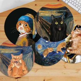 Mouse Pads Wrist Rests Cute Cat Pad Retro Starry Night Game Accessories Van Gogh Computer 20x20cm J240510