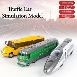 Car Model Toy Child Train CRH School Bus Simulation Traffic Inertia Car Childrens Toys Colourful Lighting and Sound Kids Gift 240516