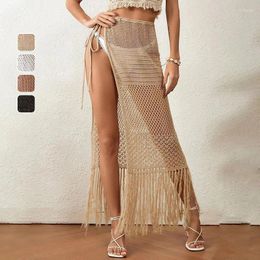 Beach Dress Ladies 2024 Cover Up Summer Women Bikini Skirt Solid Color Sexy Knitted High Waist Chain Hollow Out Overlay