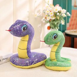 Hot Simulated Sequin Fabric Plush Doll Snake Super Soft Toys Multicolour Funny Home Decor Throw Pillow Girls Boys Birthday Gifts