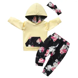 Clothing Sets Baby Girls Casual Long Sleeve Clothes Set For 1 2 Years Thin Cotton Hoodies Floral Pants Headband Spring Fall Toddler Outfit