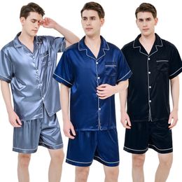 Multiple Colours available for ice silk Pyjamas mens short sleeved shorts thin summer solid Colour sleepwear home suit 240516