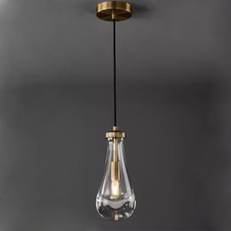 Nordic Glass Pendant Light Brass Water Drop Shape Lustre Light Dining Room Bar Bedroom Pendant Lamp Hanging Fixtures