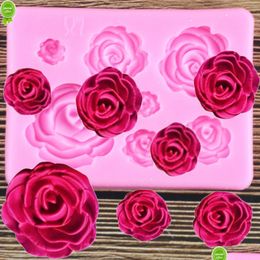 Baking Moulds New Rose Flower Sile Molds Candy Polymer Clay Mold Chocolate Party Wedding Cupcake Topper Fondant Cake Decorating Drop D Dhclg