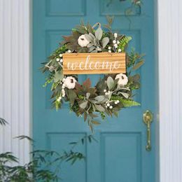 Decorative Flowers Welcome Sign Wreath Large Eucalyptus For Front Door Outdoor Farmhouse