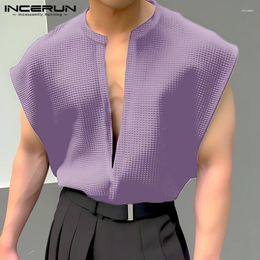 Men's Tank Tops INCERUN 2024 Korean Style Handsome Mens Solid Textured Vests Casual Streetwear Loose Comfortable Sleeveless S-5XL