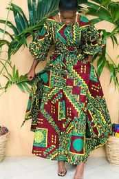 Ethnic Clothing Women Boho Elegant Printed Lantern Half Sleeve Irregular Long Maxi Dress 2024 OL High Split Chic Fashion Street Dresses