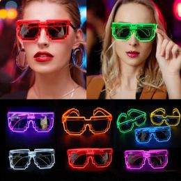 EL Light Up Wireless LED Wire Glowing Eyewear in the Dark Neon Glasses Women Mens Costume Sunglasses for Halloween Carnival Festival Party