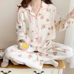 Sleep Lounge 100% pure cotton double high z maternity care Pyjama set spring and summer latex feeding Pyjamas pregnant womens home hospital d240516