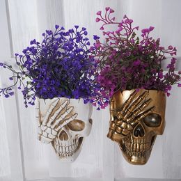 Skull Head Flower Pot Gothic Skeleton Plant Container Office Plant Impurities Plant Organiser Halloween Desktop Decoration 240514