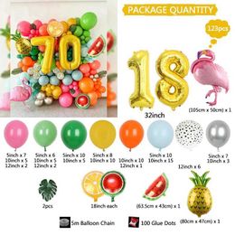 Party Balloons 123pcs Haii Theme Fruit Gold Number Foil Balloon Garland Kit 30/40/50th Anniversary Day for Girl Birthday Wedding Party Decor