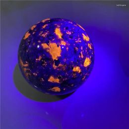 Decorative Figurines Natural Flame Fire Stone Round Ball Syenite Containing Fluorescent Sodalite Mineral Crystal Sphere Collection Specimens