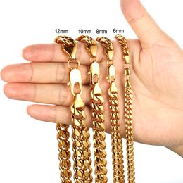 6mm-12mm Men's Hip Hop Stainless Steel Cuban Link Chain Necklace 18K Gold Plated Jewellery Set