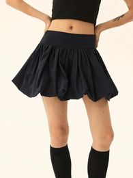 Skirts Women Y2k Bubble Mini Skirt Summer Casual Solid Color Elastic Waist A-Line For Beach Vacation Club Fairy Grunge Streetwear