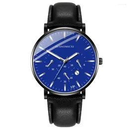 Wristwatches Men'S Luxury Business Style Fashion Watch High End Design Dial Vintage Leather Strap Stainless Steel Quartz Reloj Hombre