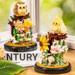 Blocks Flower bouquet dust cover owl and bird set building blocks bonsai series cute animal education toy models childrens Christmas gifts WX