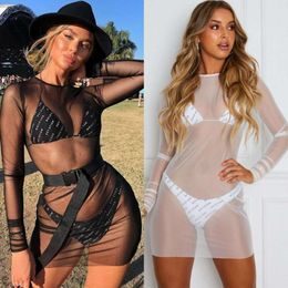 Womens Swimwear Sexy Mesh Sheer See Through Bikini Cover Up Women Sarong Bathing Suit Beach Mini Dress Swimming Suits Cover-ups ggitys BUH3