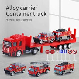 Diecast Model Cars Alloy trailer large transport vehicle container truck flat head international pull back puzzle boy model Halloween gift truck WX