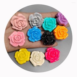 Decorative Flowers 31mm Horizontal Hole Acrylic Flower Rose Beads Plastic Spacer Loose For DIY Scrapbook Decoration Crafts Jewelry Making