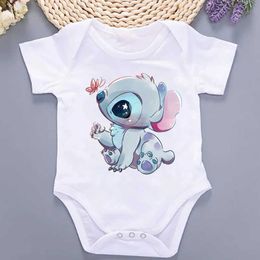 Rompers Cute Lilo Stitching Summer Baby Clothing 100% Cotton Baby Clothing 0 to 12 Months Tight fitting Baby Girls Clothing 2024L2405L2405