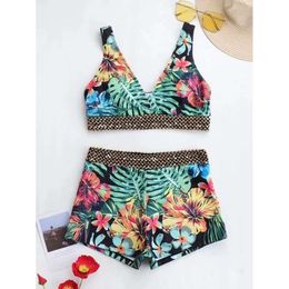 2024 Tropical Print Halter Swimwear Women Sexy High Waist Shorts Bikini Set Swimsuit Brazilian Biquini Beach Wear Bathing Suit