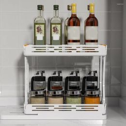 Kitchen Storage Pull Out Spice Rack Organiser Non-Skid Base Rotating Double-Decker Shelf Saves Space For Seasoning Jars