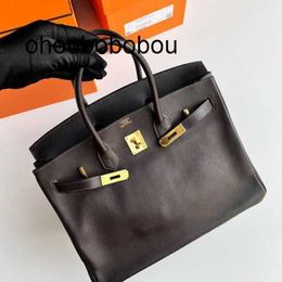 Genuine Leather Handbag Bk 35 Bag Women's Handbag Dark Brown Gold Buckle Carving