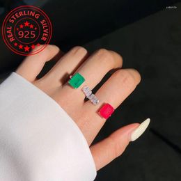 Cluster Rings S925 Sterling Silver Emerald Square Zircon Ring Adjustable Women's Wedding Luxury High End Jewellery