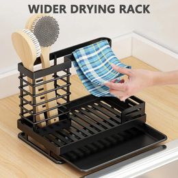 Kitchen Storage Counter Organiser Shelf With Drainer Black Dishcloth Hanger Brush Drying Rack Metal Sink Caddy Sponge Holde