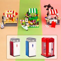 Kitchens Play Food City MOC Flower Shop Newspaper Stop Hot Dog Station Building Block Food Factory Phone Toilet Block Childrens Gift Toy M081 S24516