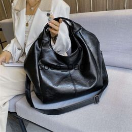 Designer- Leather Tote Hobo Bag Large Handbags For Women Big Shoulder Female Solid Colour Simple Crossbody Bags Balck