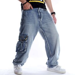 Jeans multi -tasca sciolta in forma più grande tendenza maschile hip hop grande pantaloni da skateboard di skateboard M516 90
