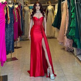 Party Dresses Sevintage Vintage Red Prom Dress Mermaid Spaghetti Strap High Slit Floor Length Evening Vestidos Para Eventos Especiales